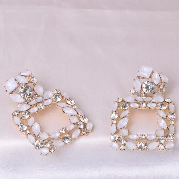 White Rhinestone Statement Earrings - Picture 3 of 5